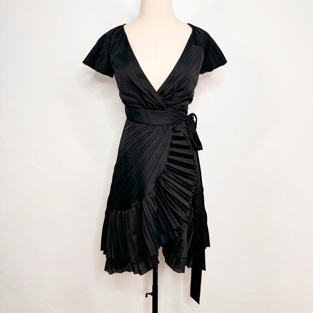 Diane Von Furstenberg Diston Wrap Dress Black Pleated Satin LBD Cocktail Size 0 - Picture 9 of 9
